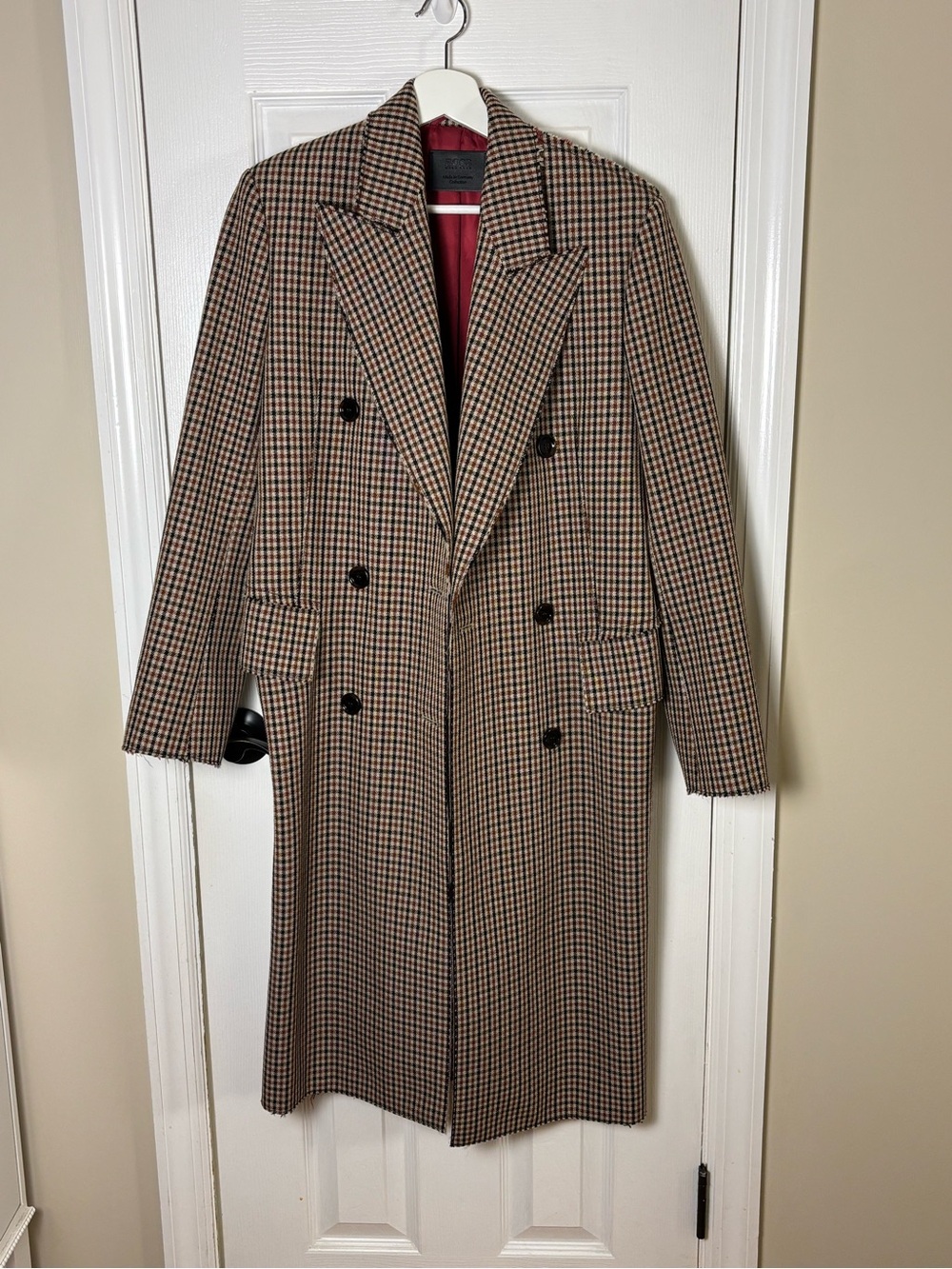 BOSS Hugo Boss Made in Germany Collection Virgin Wool Plaid Coat Size 0